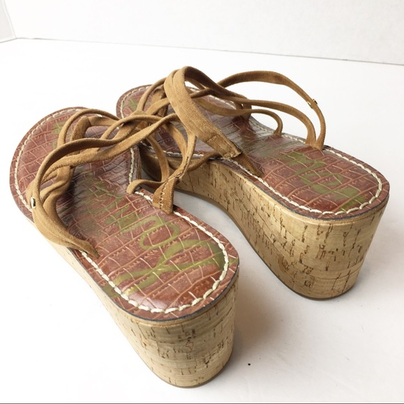 SZ 8 Sam Edelman Brown Sandal Platforms - Picture 4 of 8